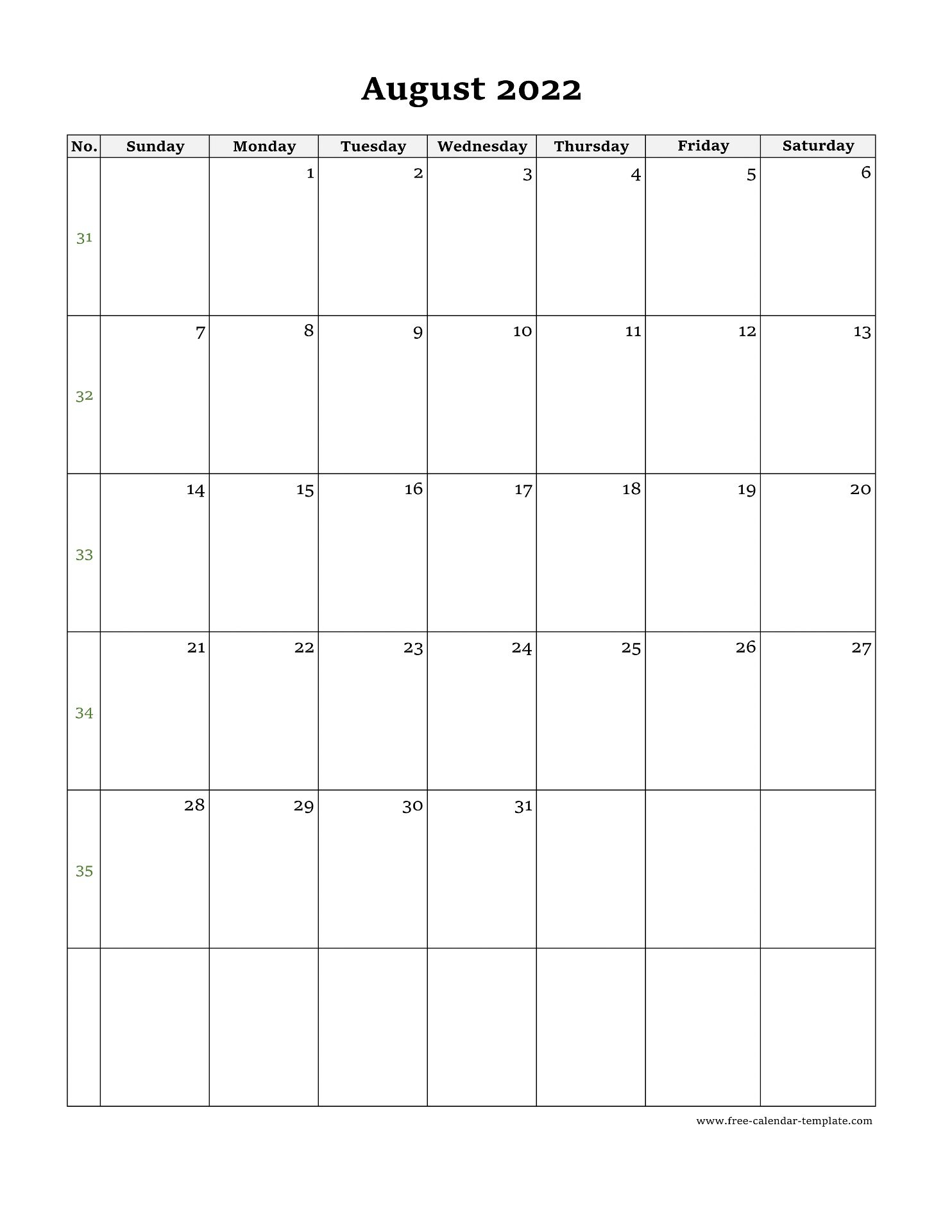 August 2022 Free Calendar Tempplate | Free-Calendar