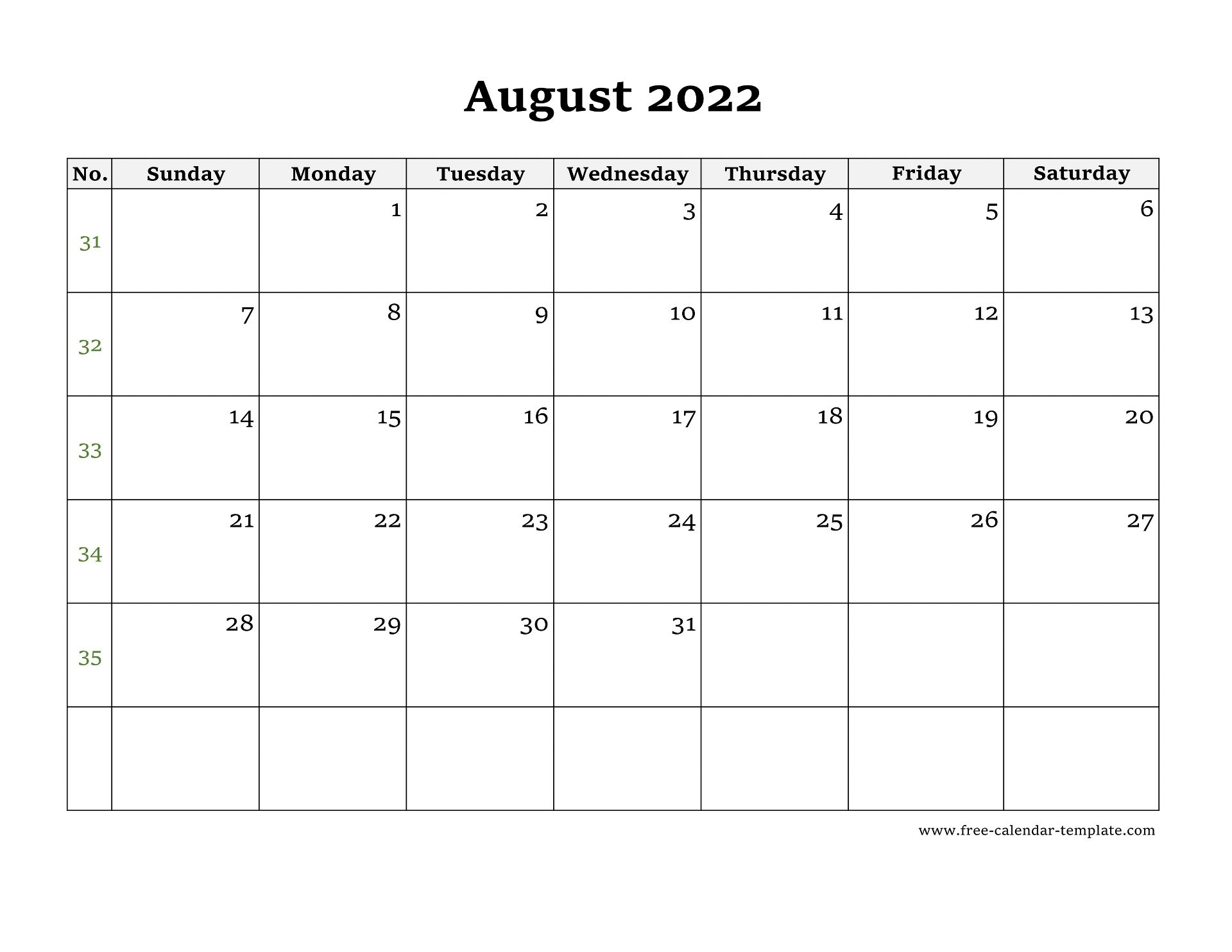 August 2022 Free Calendar Tempplate | Free-Calendar