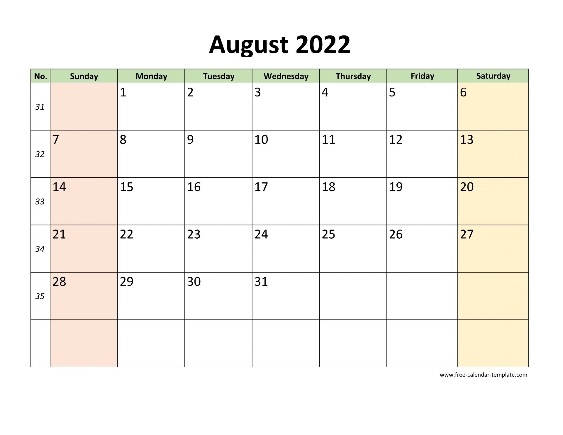 August 2022 Free Calendar Tempplate | Free-Calendar