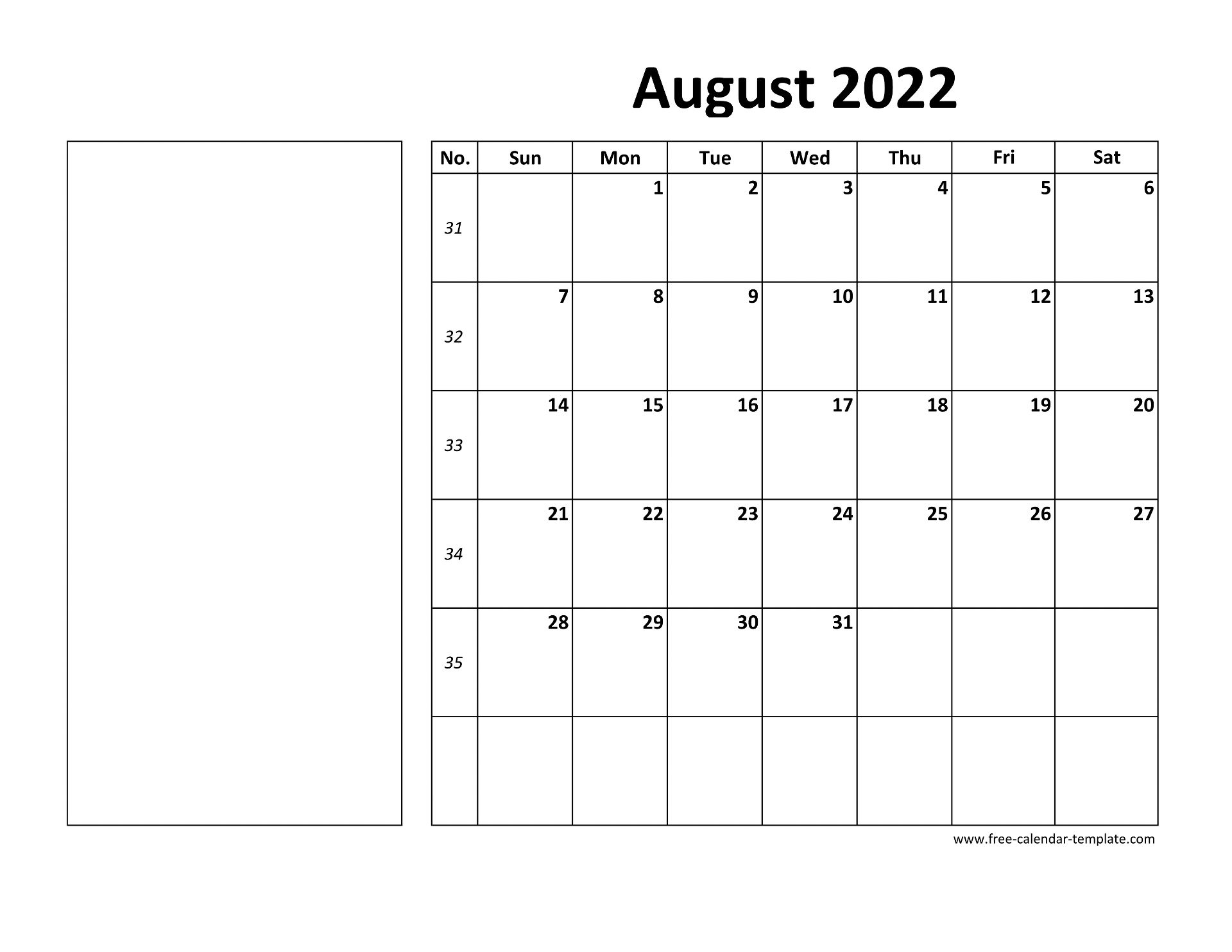 August 2022 Free Calendar Tempplate | Free-Calendar