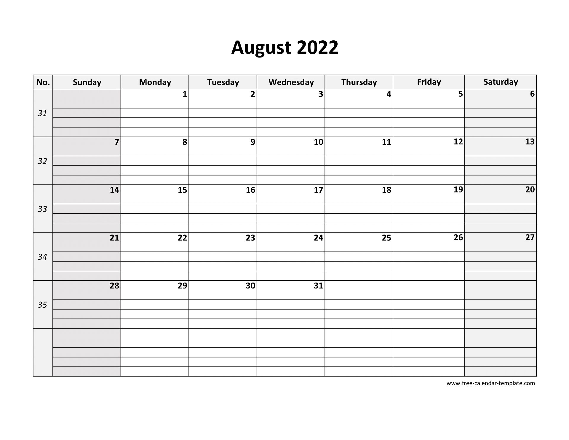 August 2022 Free Calendar Tempplate | Free-Calendar