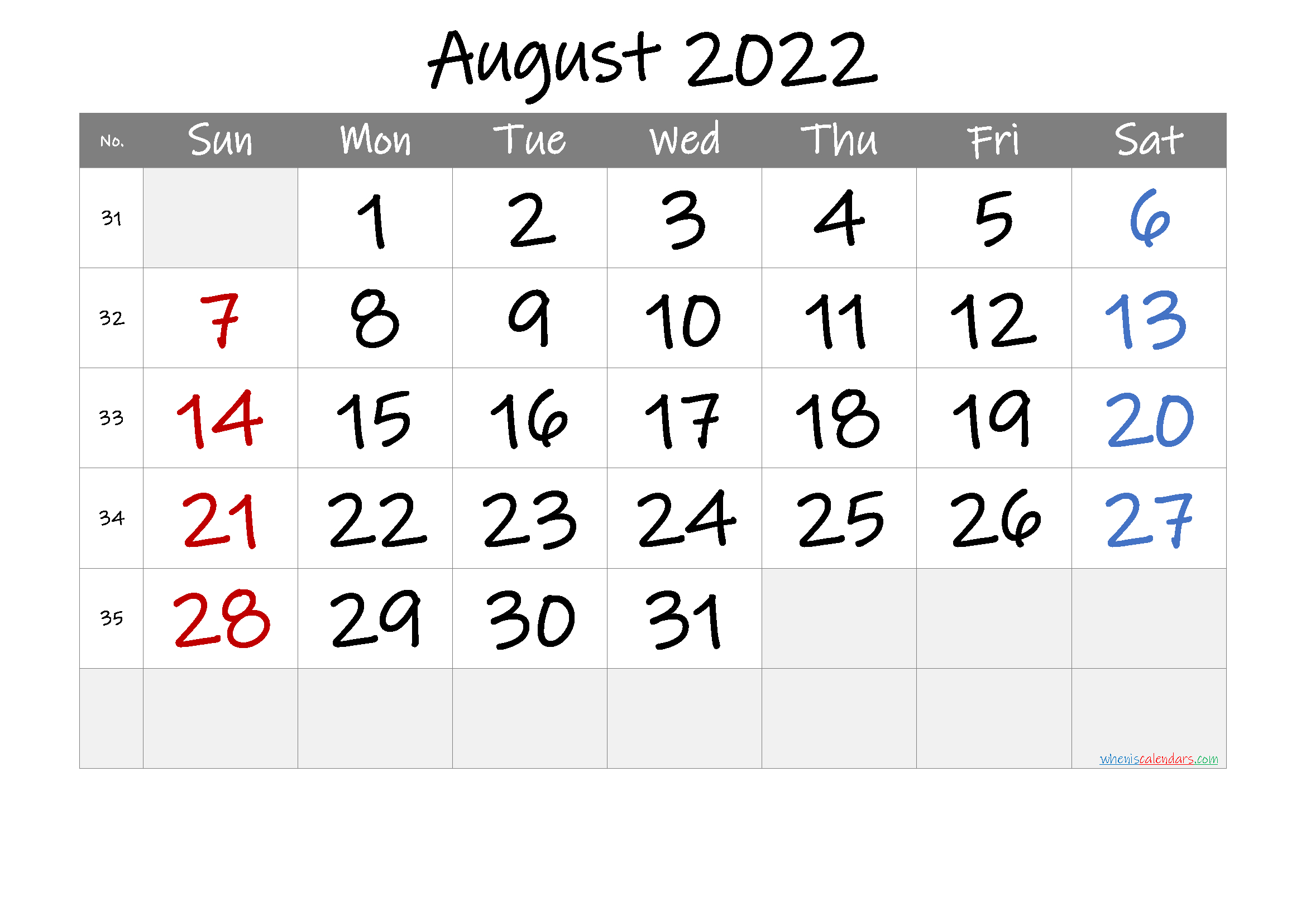 August 2022 Free Printable Calendar-Template No.if22M32