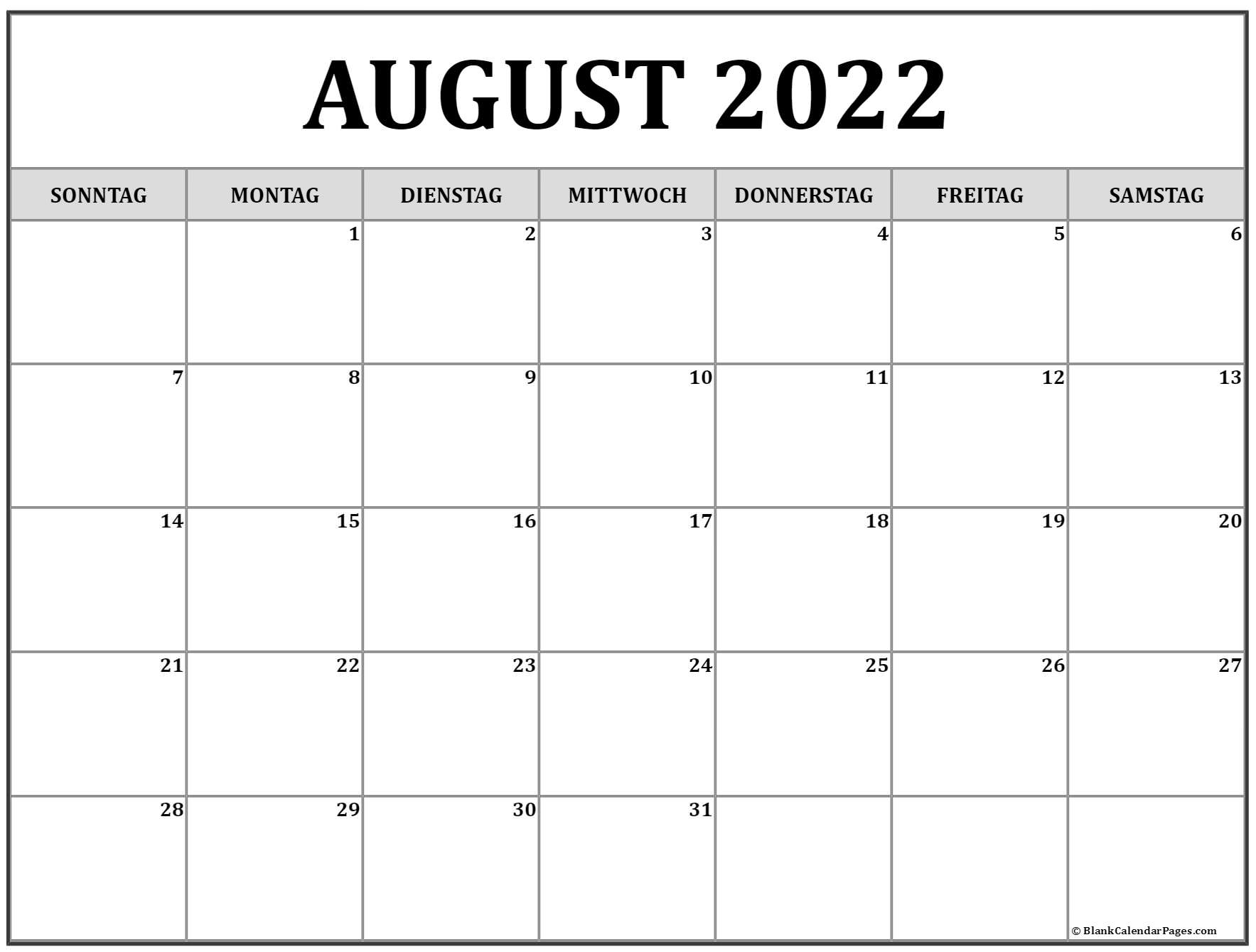 August 2022 Kalender | Kalender 2022