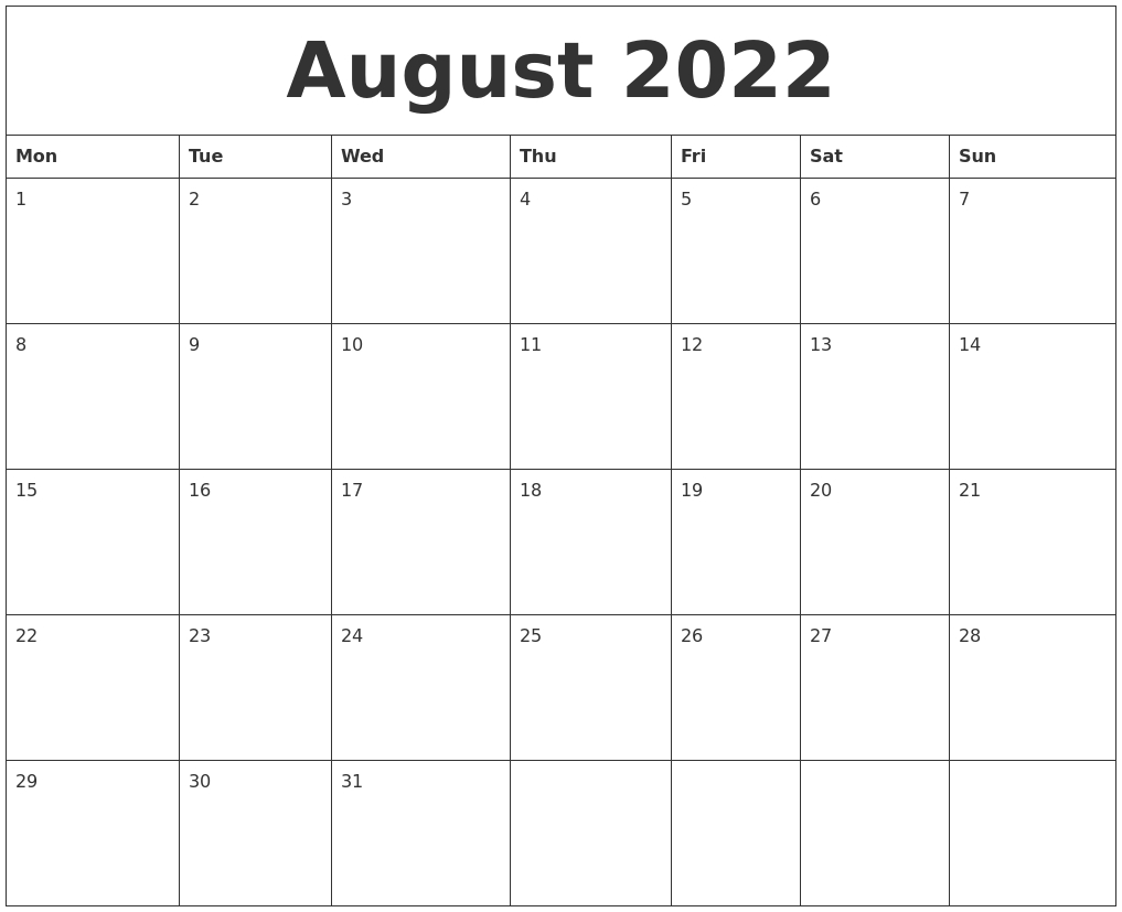 August 2022 Printable Calendar Pages