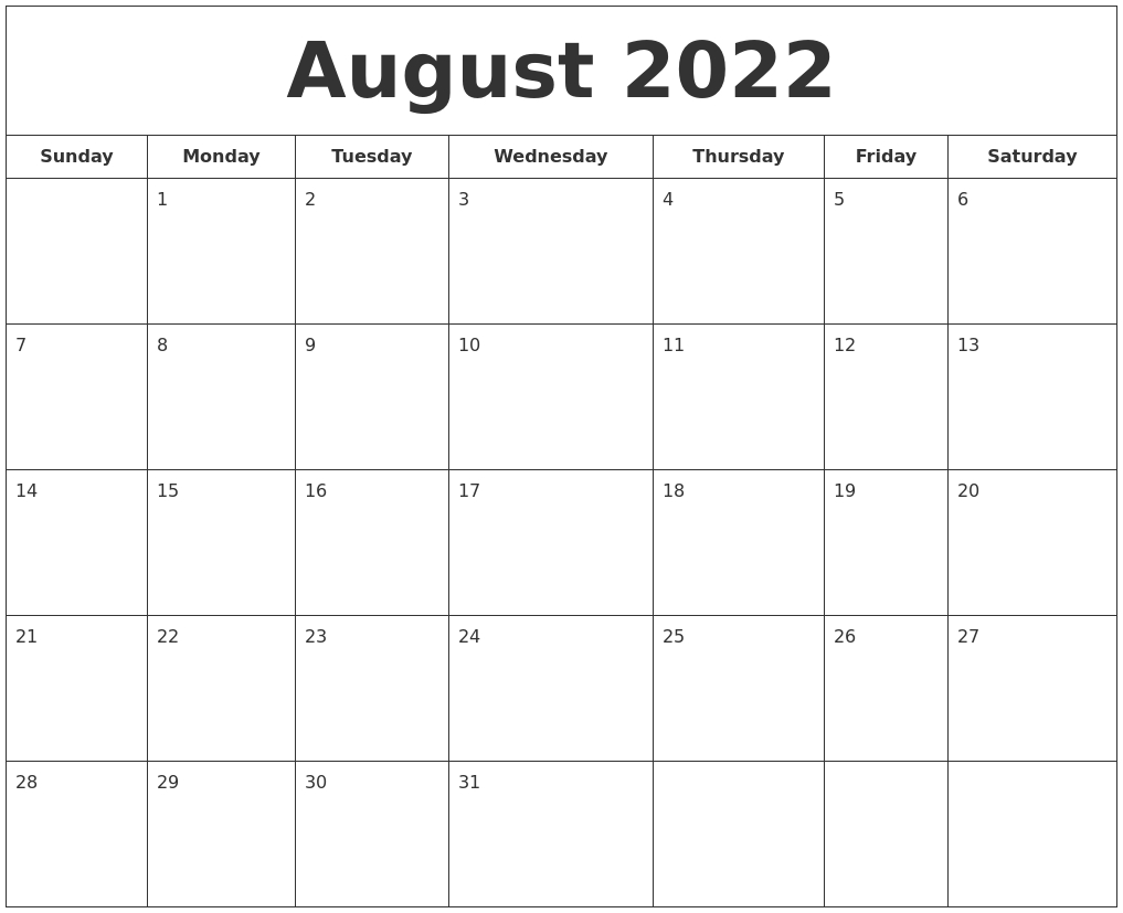 August 2022 Printable Calendar