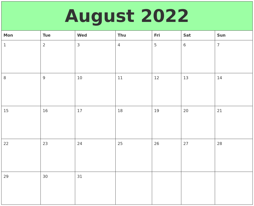 August 2022 Printable Calendars