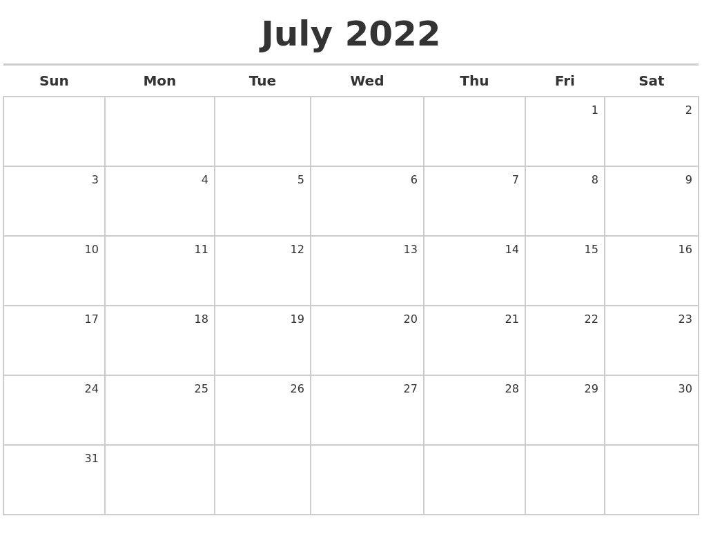 August 2022 Printable Calender