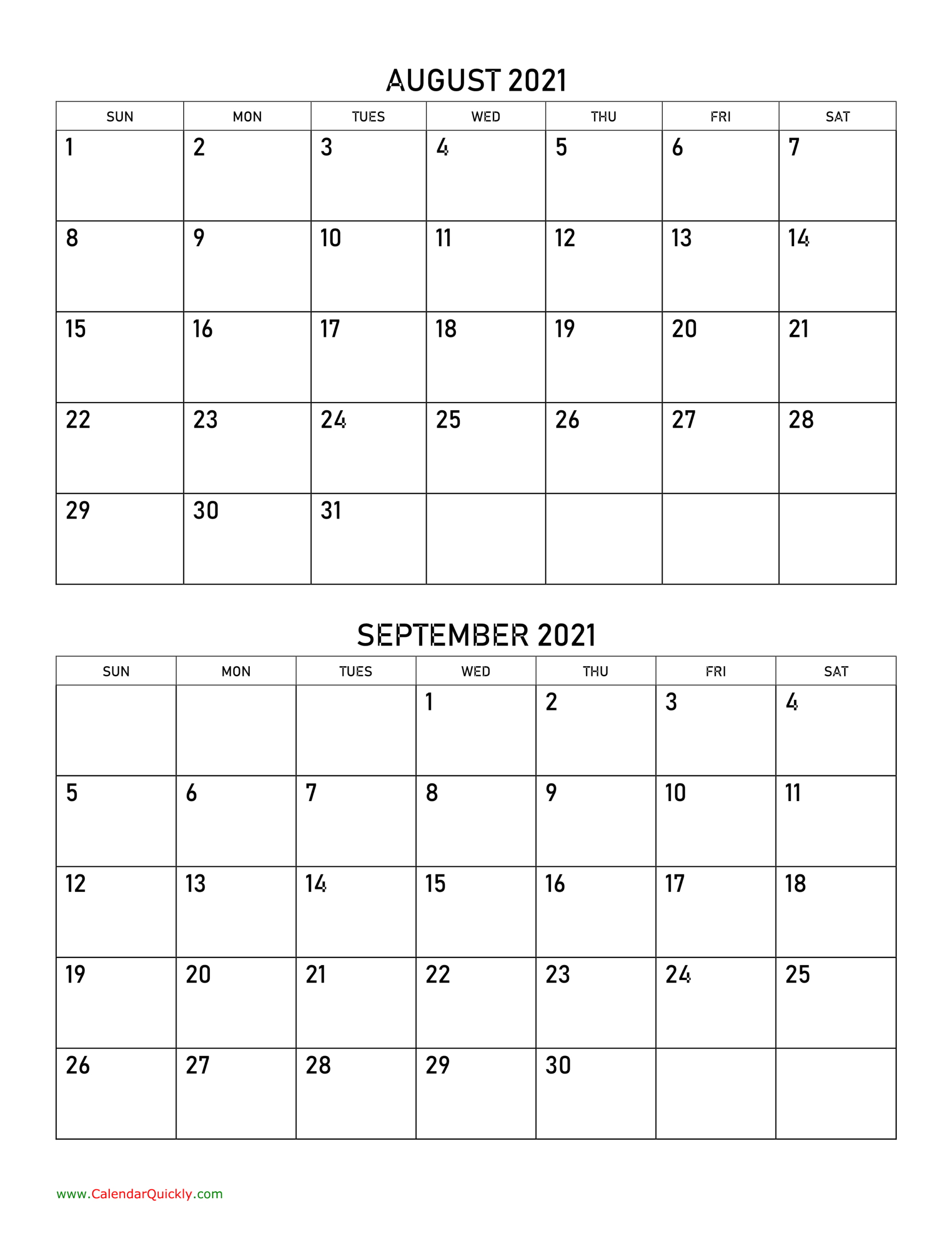 August And September 2021 Calendar | Calendar Quickly