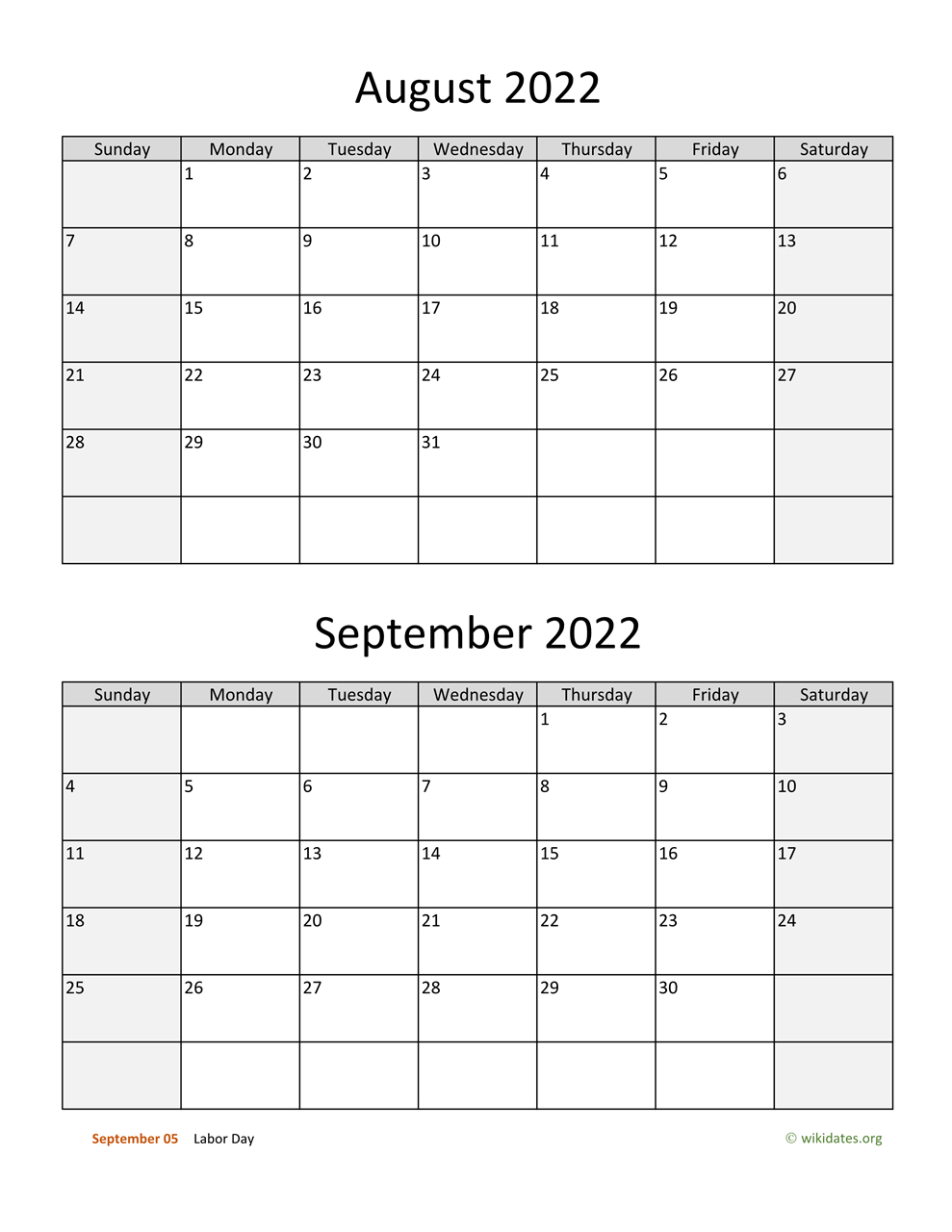 August And September 2022 Calendar | Wikidates