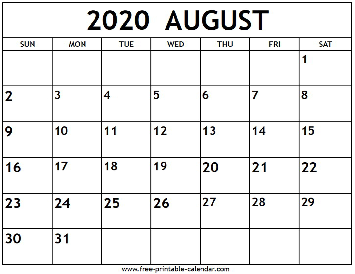 August Calendar To Print