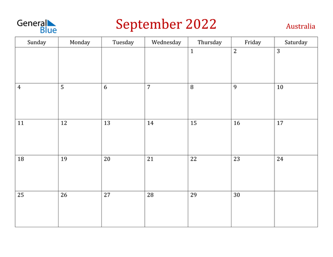 Australia September 2022 Calendar With Holidays