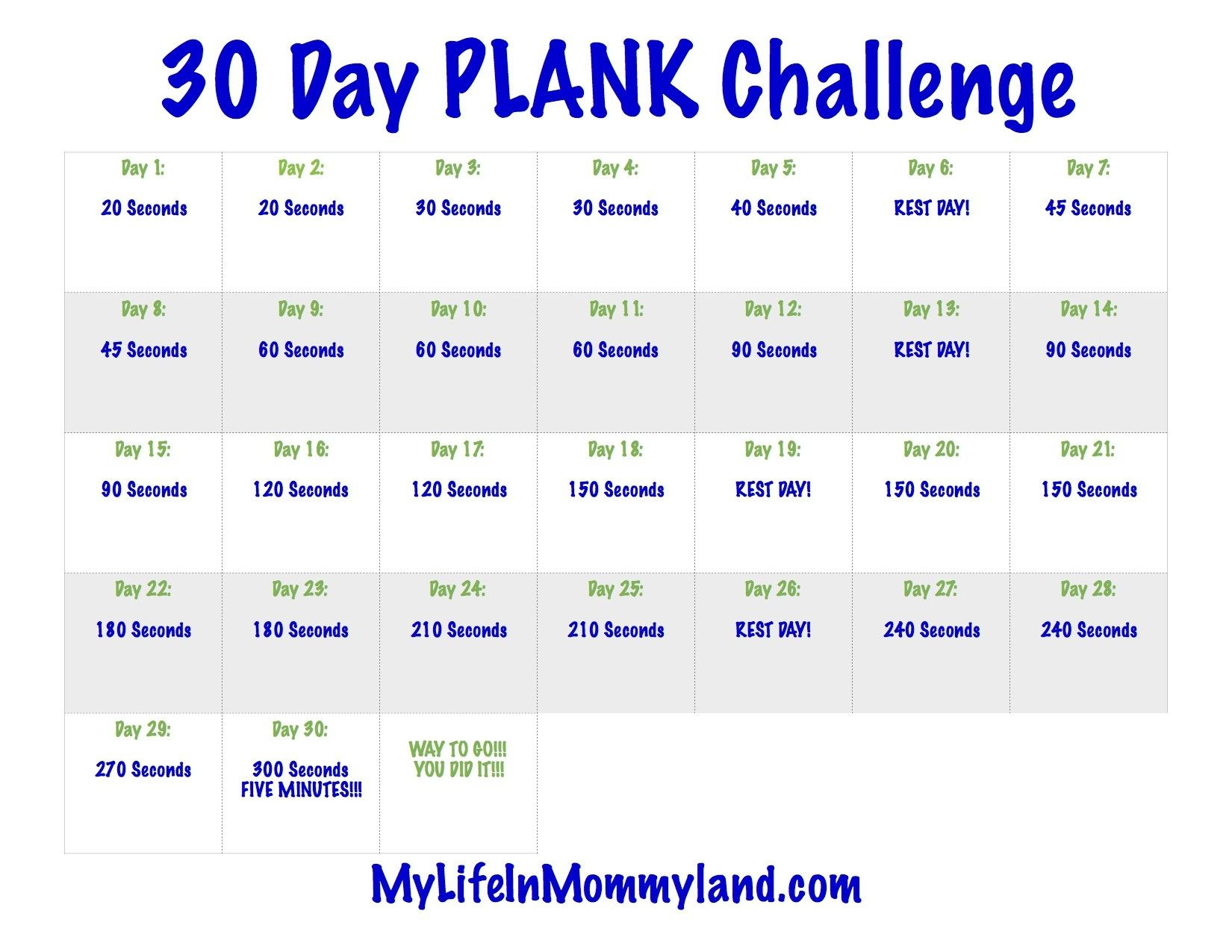 Best Of 30 Day Plank Challenge Calendar Printable