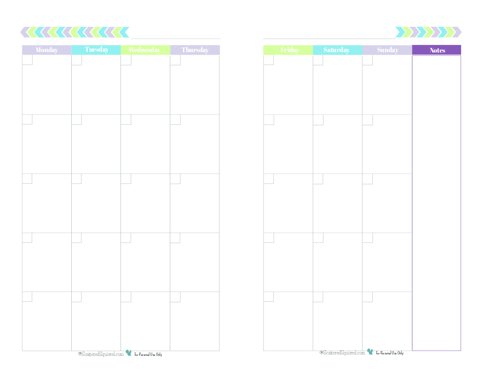 Blank 2 Page Per Month Calendar Half Size Green Blue