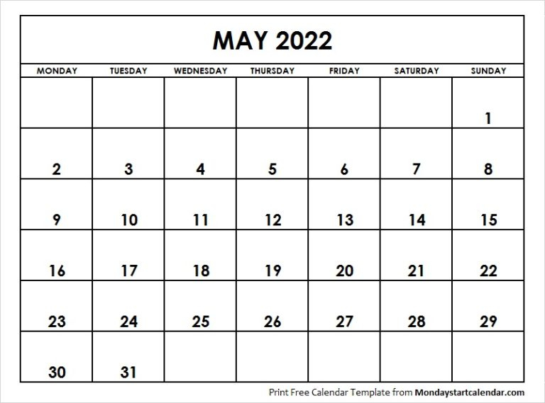 Blank 2022 May Calendar Templates | May Month Template