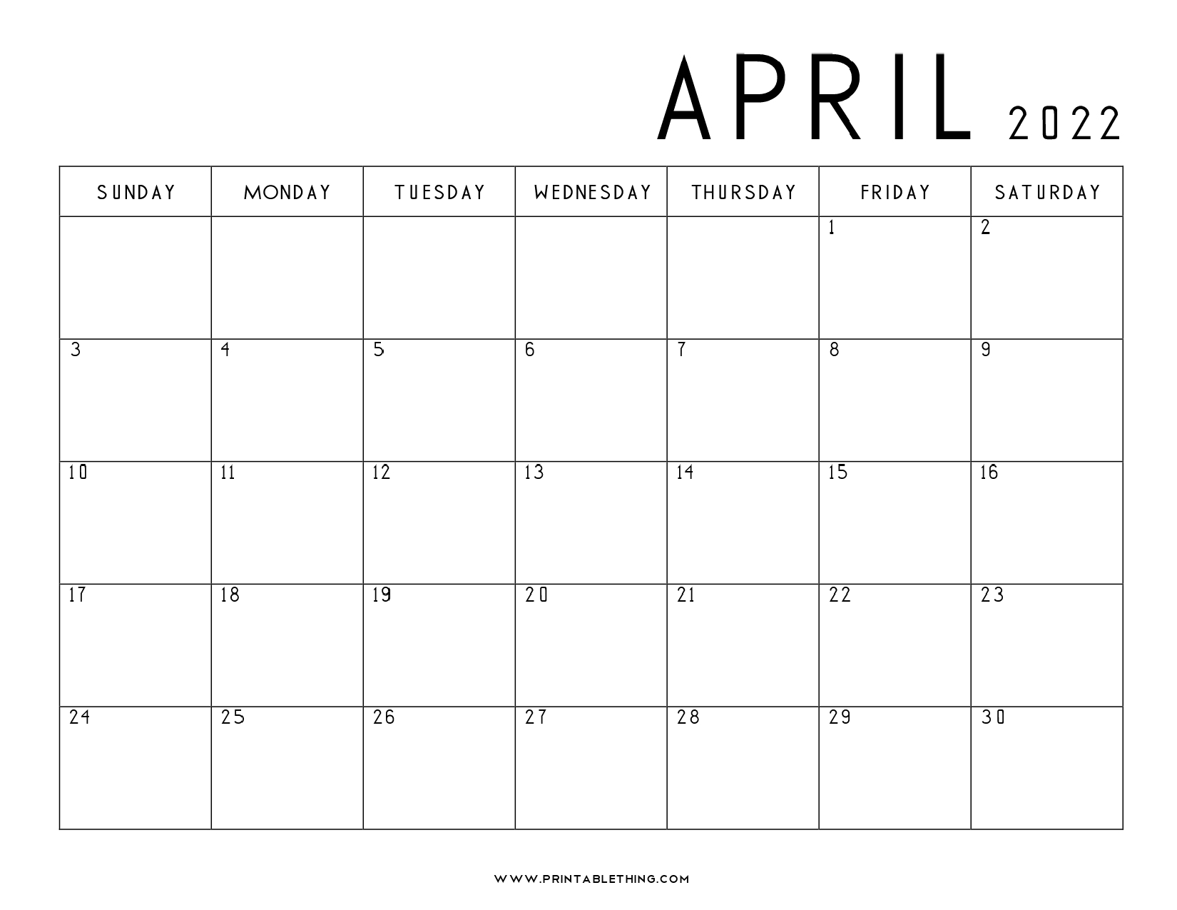 Blank April 2022 Calendar Printable - Blank Calendar 2022
