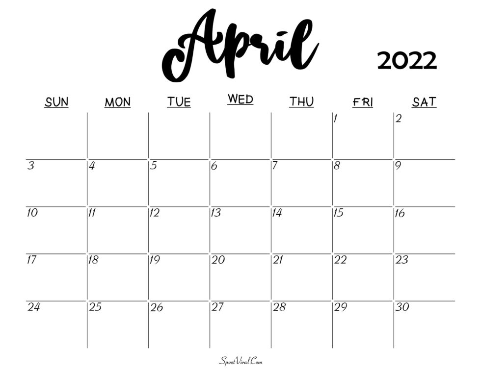 Blank April 2022 Calendar Printable - Latest Calendar