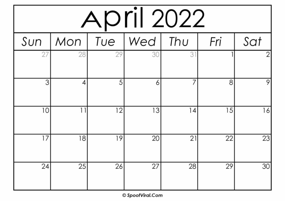 Blank April 2022 Calendar Printable - Latest Calendar