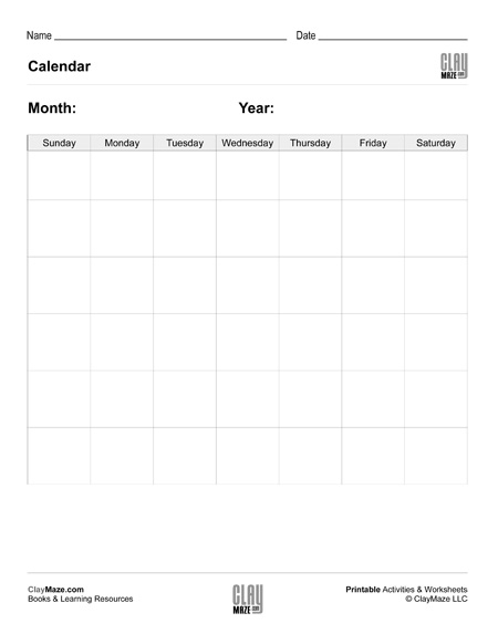 Blank Calendar - Childrens Educational Workbooks, Books