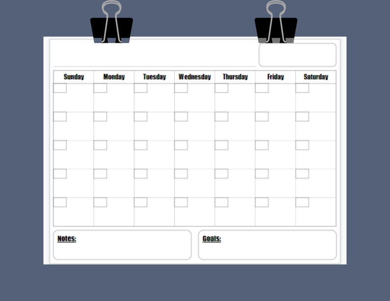 Blank Calendar Printable Template 8.5 X 11 Instant