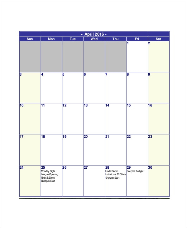 Blank Calendar Template - 11+ Free Word, Excel, Pdf