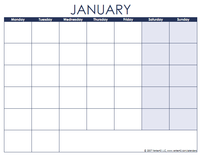 Blank Calendar Template - Free Printable Blank Calendars