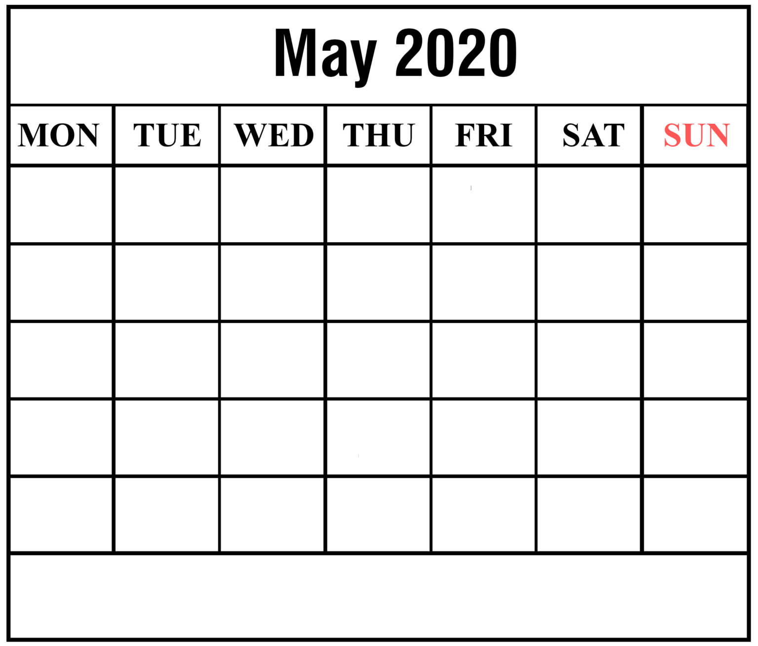 Blank May 2020 Calendar - Printable Set Daily Work
