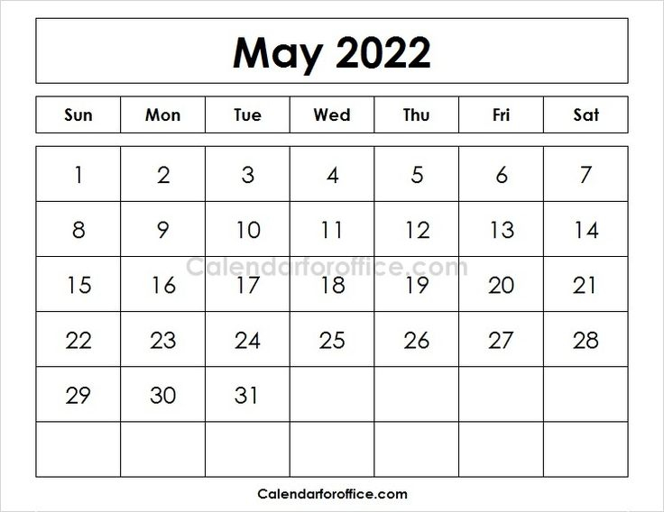Blank Printable Calendar 2022 May | May Calendar Printable