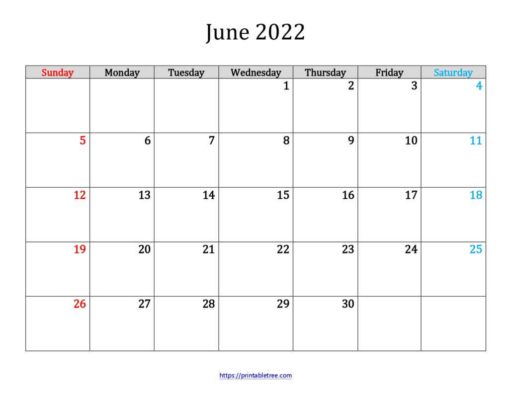 Blank Printable Calendar June 2022 Pdf Templates Download