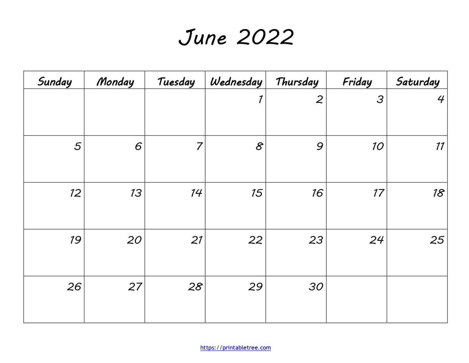 Blank Printable Calendar June 2022 Pdf Templates Download