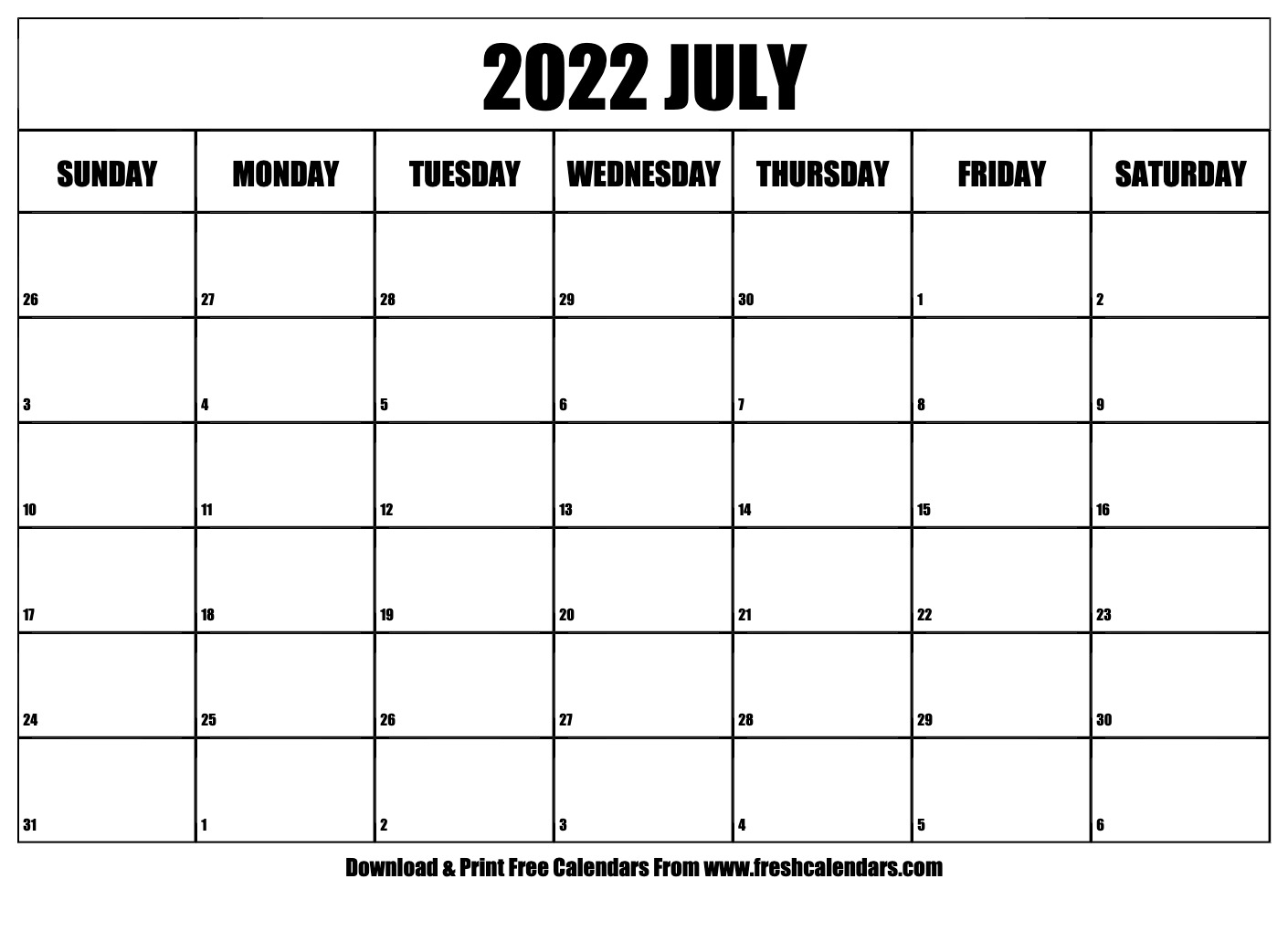 Blank Printable July 2022 Calendars