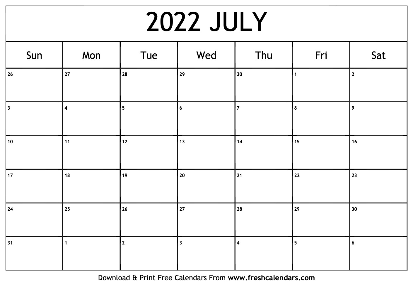 Blank Printable July 2022 Calendars