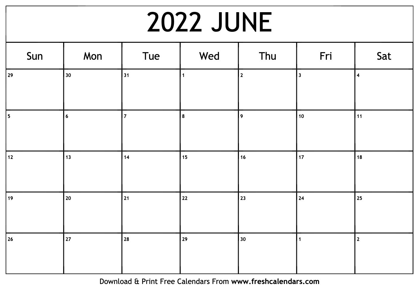 Blank Printable June 2022 Calendars