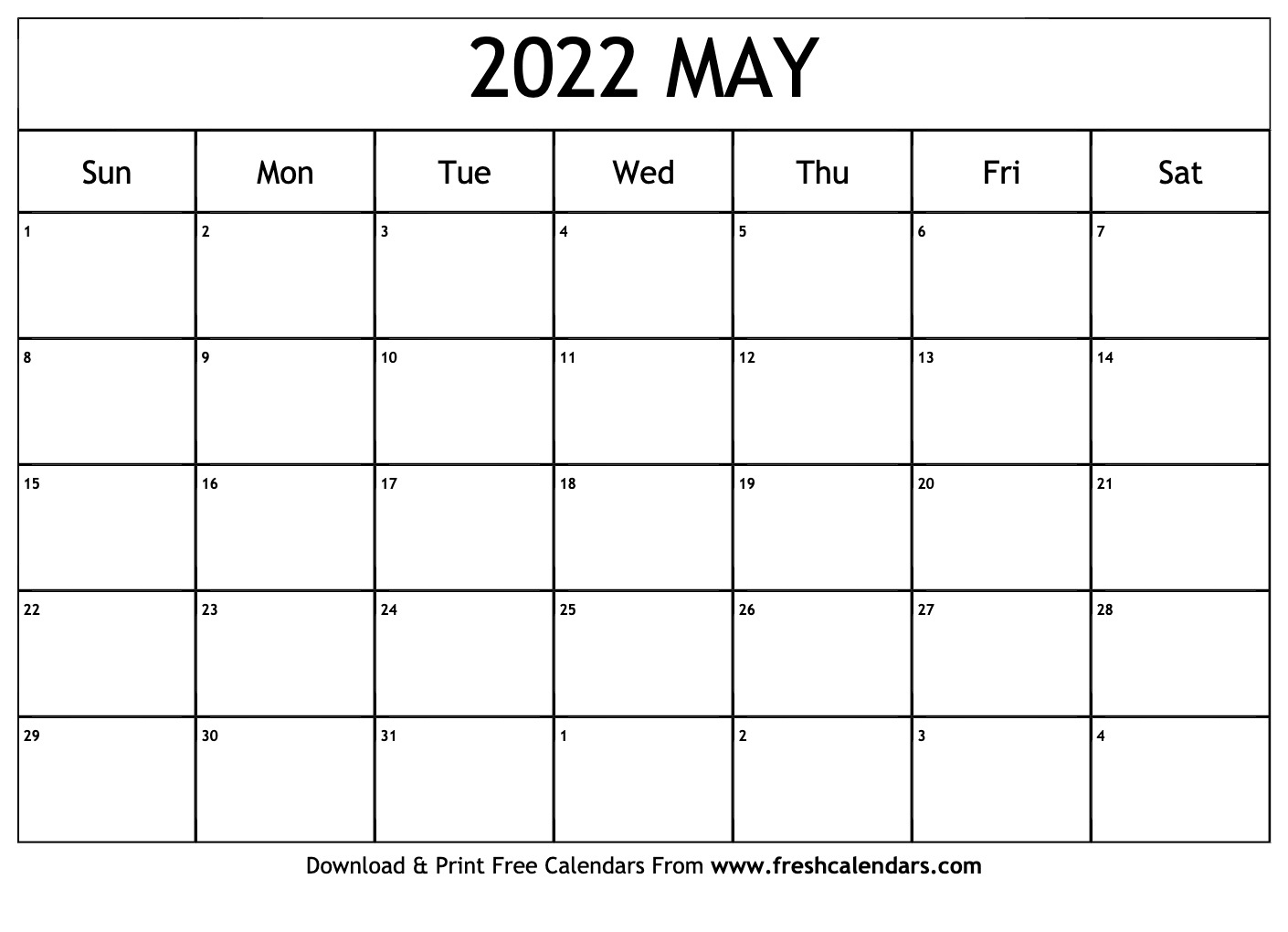 Blank Printable May 2022 Calendars