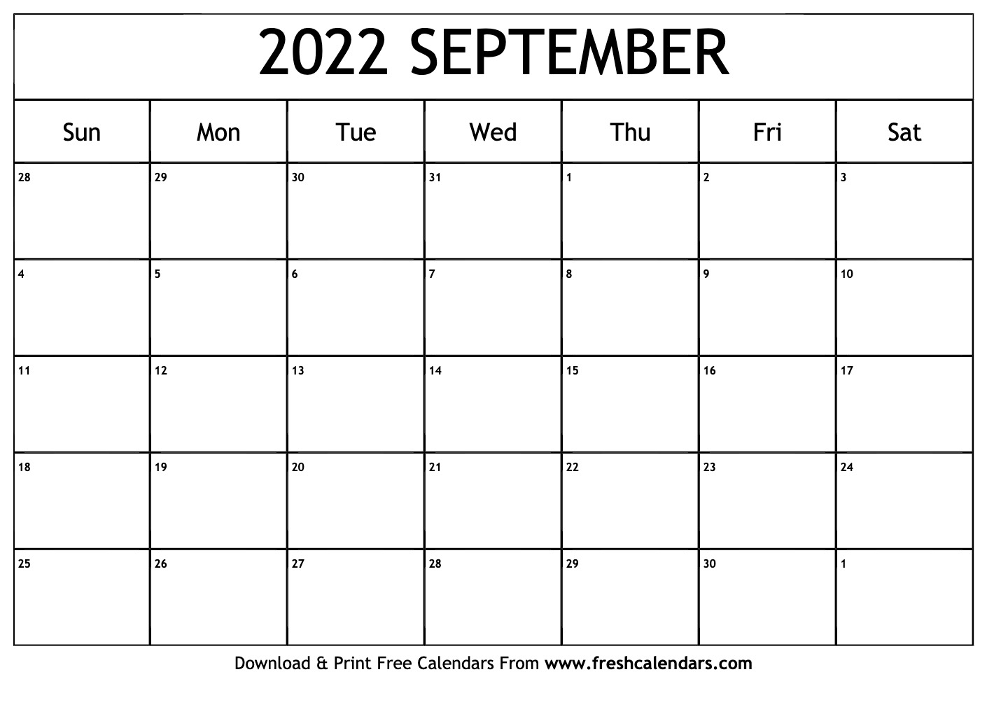 Blank Printable September 2022 Calendars