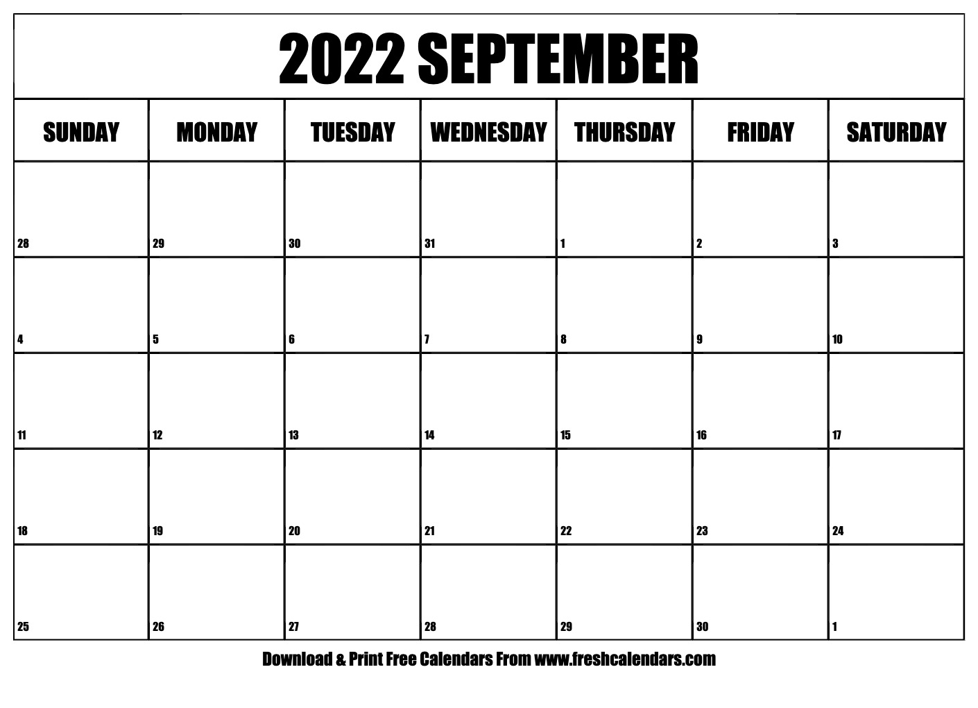 Blank Printable September 2022 Calendars