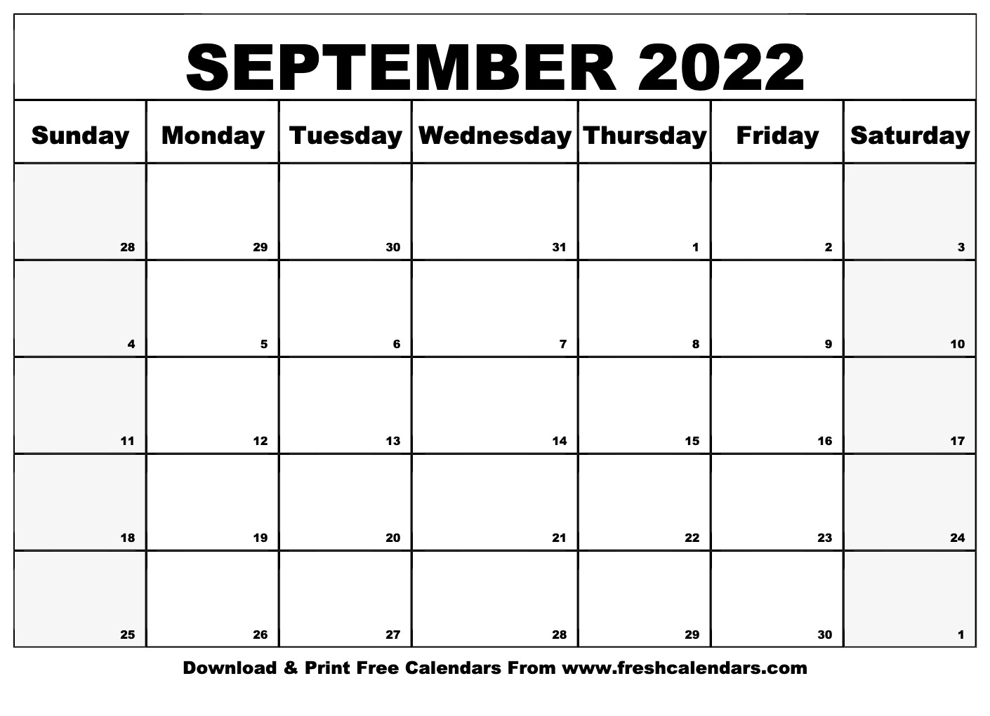 Blank Printable September 2022 Calendars