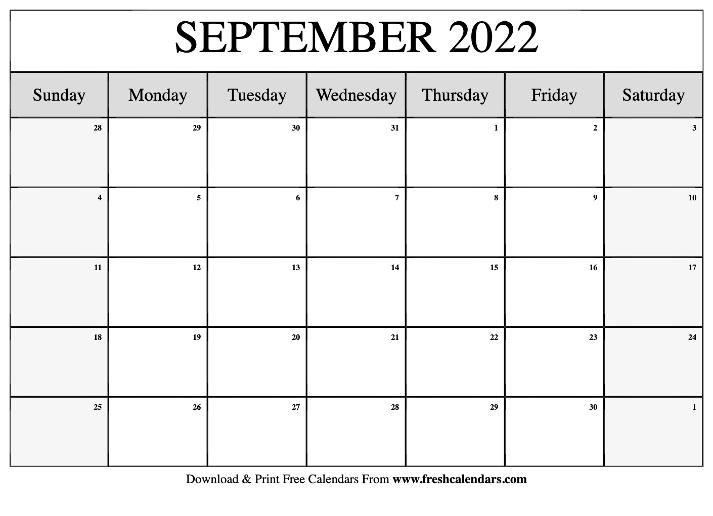 Blank Printable September 2022 Calendars