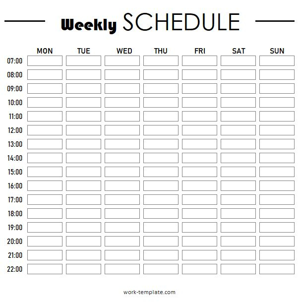 Blank Weekly Schedule Template With Hours From Monday To
