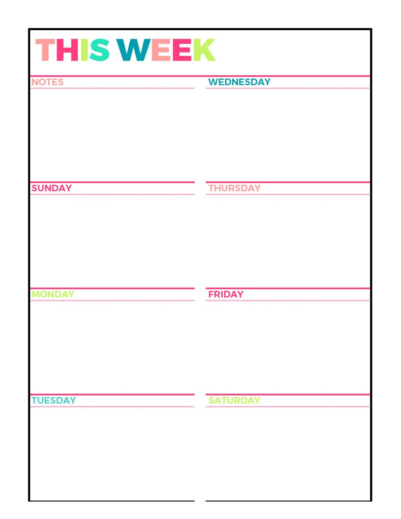 Bright Weekly Planner Printable Week On 1 Page | Etsy