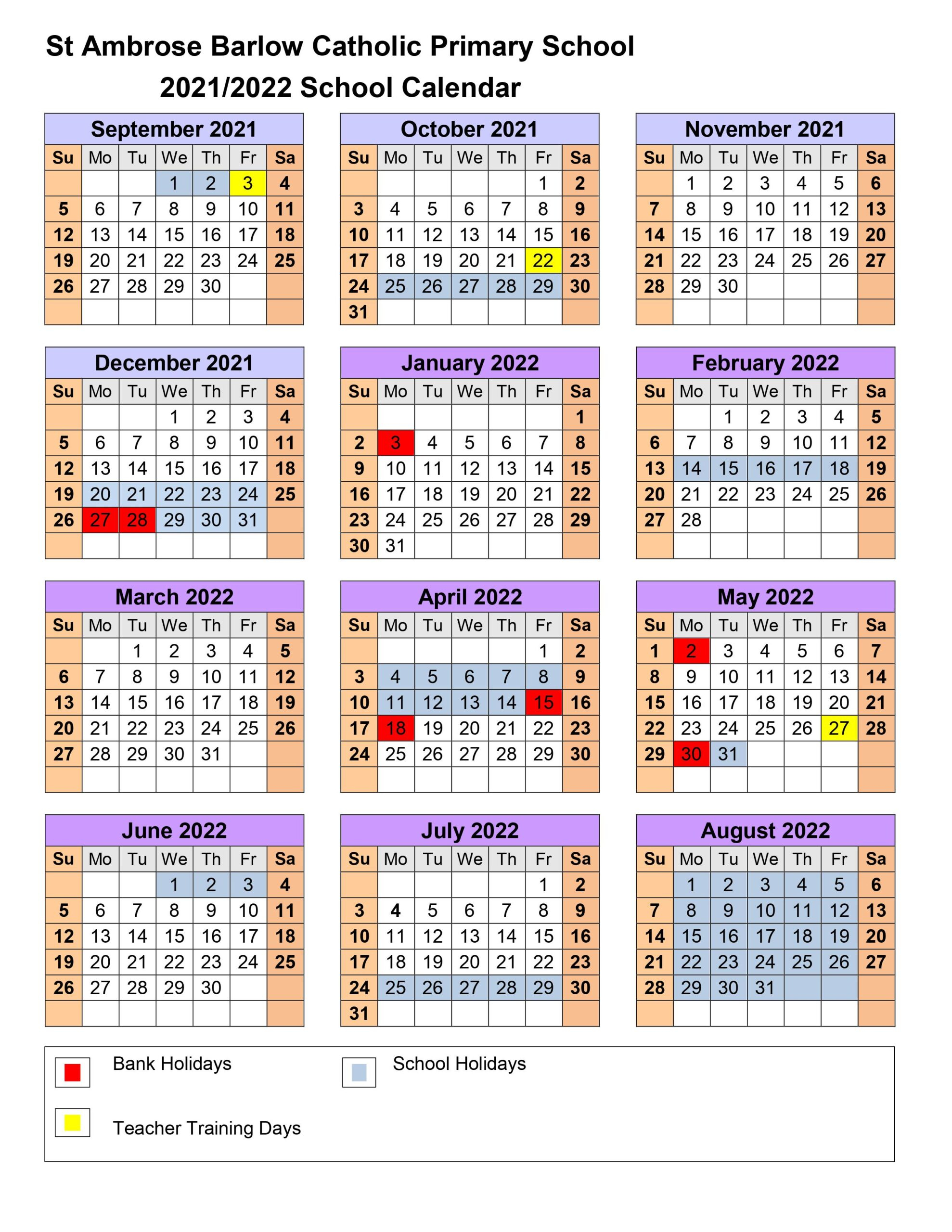 Calendar 2021 2022 - St Ambrose Barlow Catholic Primary School