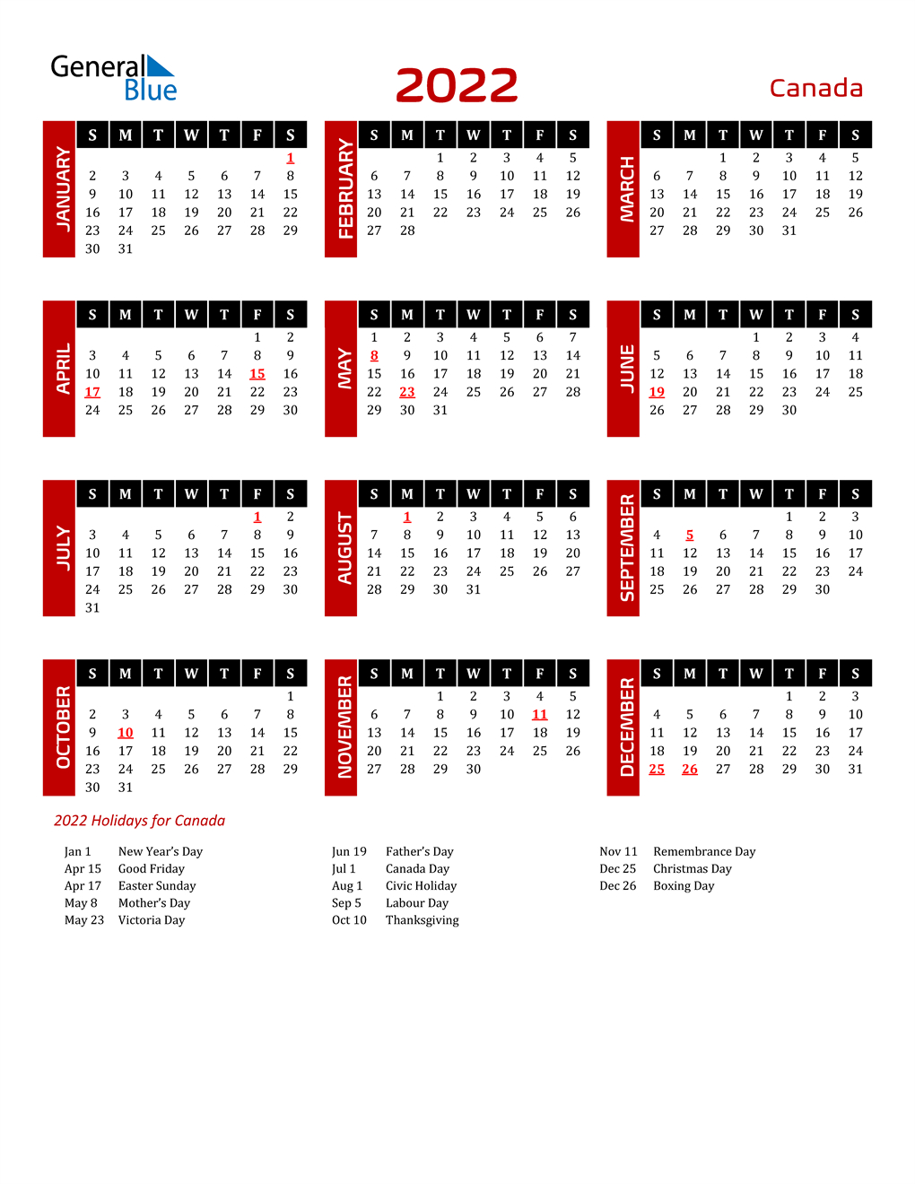 Calendar 2022 Canada Zoom