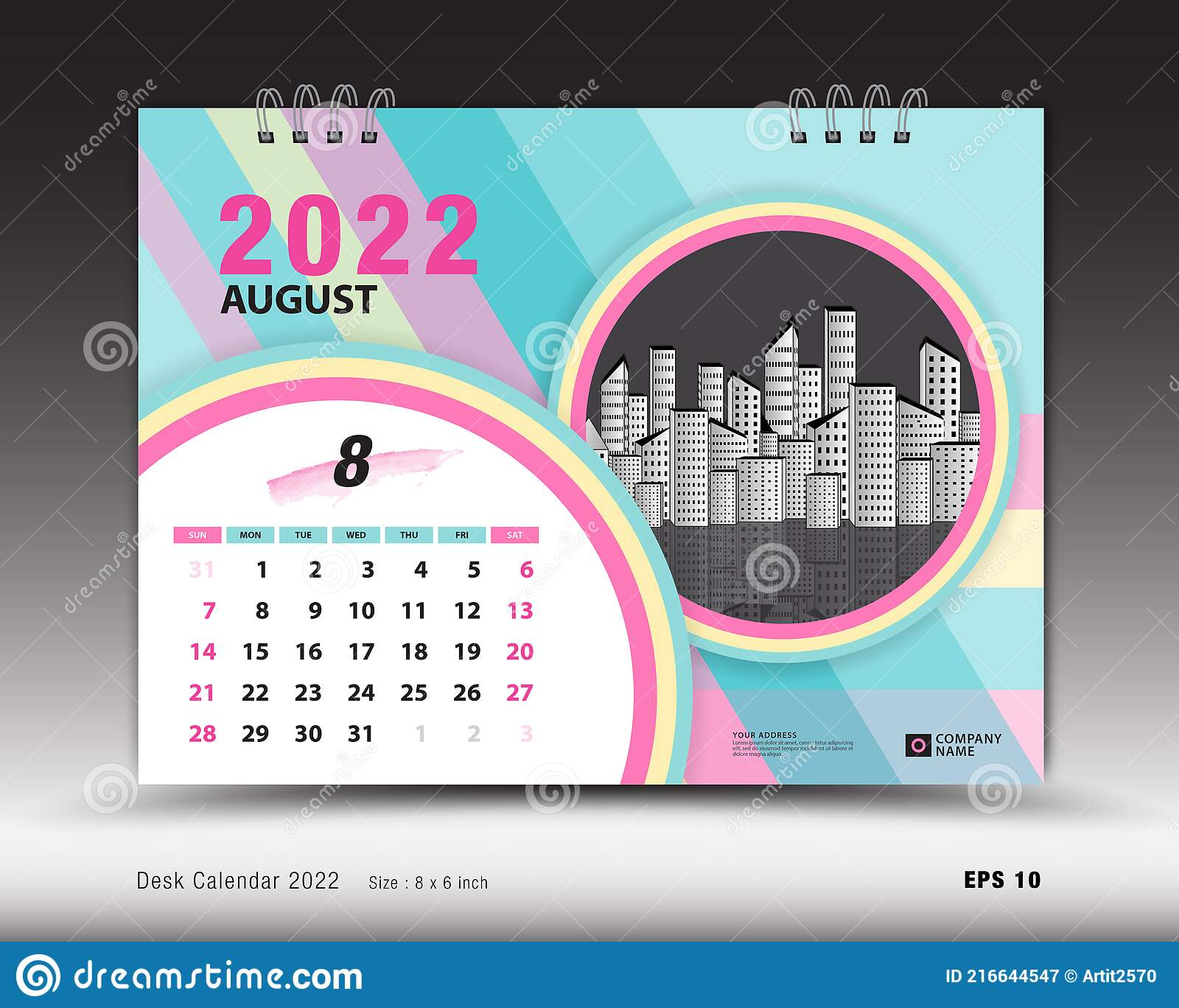 Calendar 2022 Template-August Month Layout, Desk Calendar