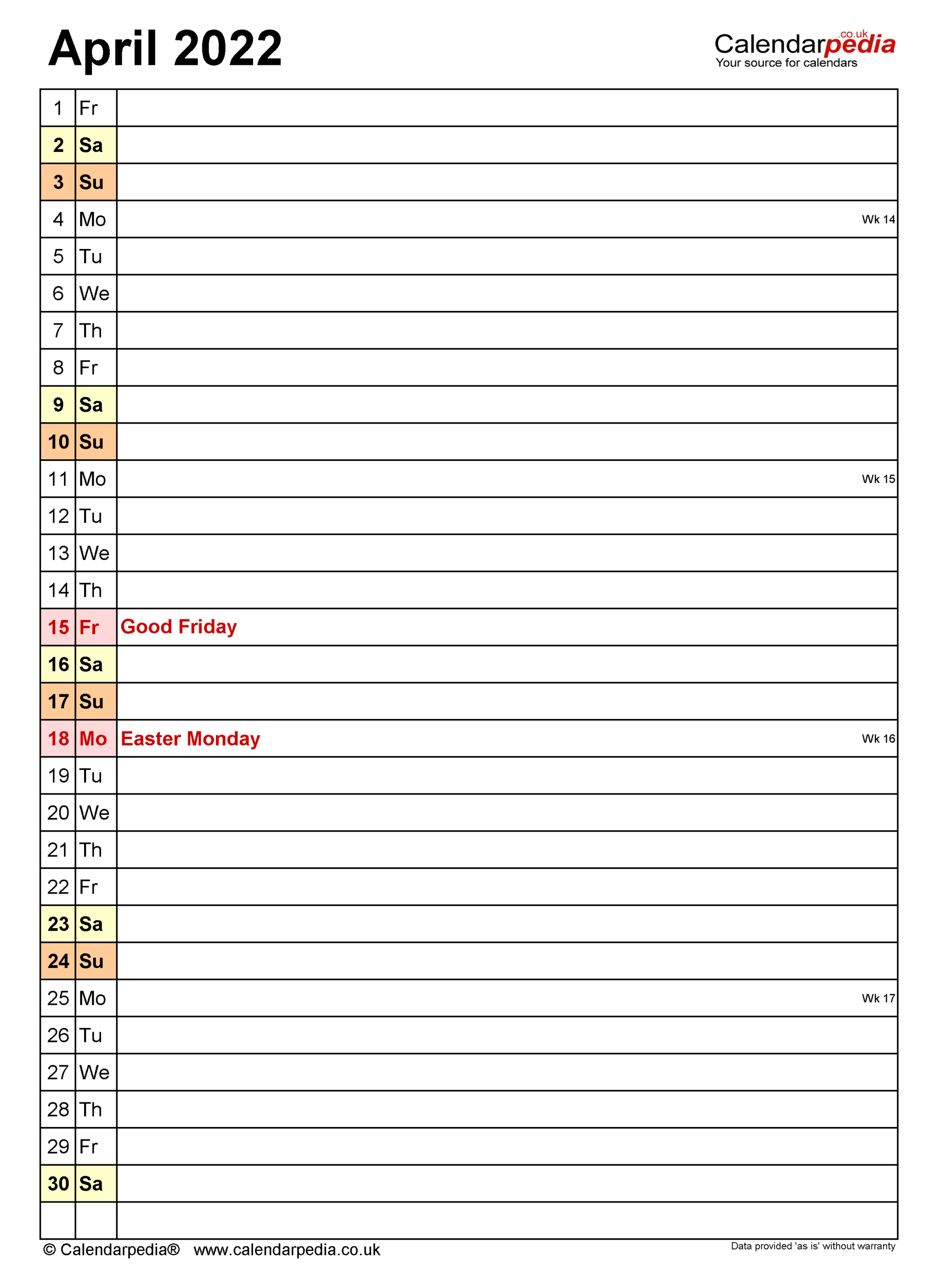 Calendar April 2022 Uk With Excel, Word And Pdf Templates