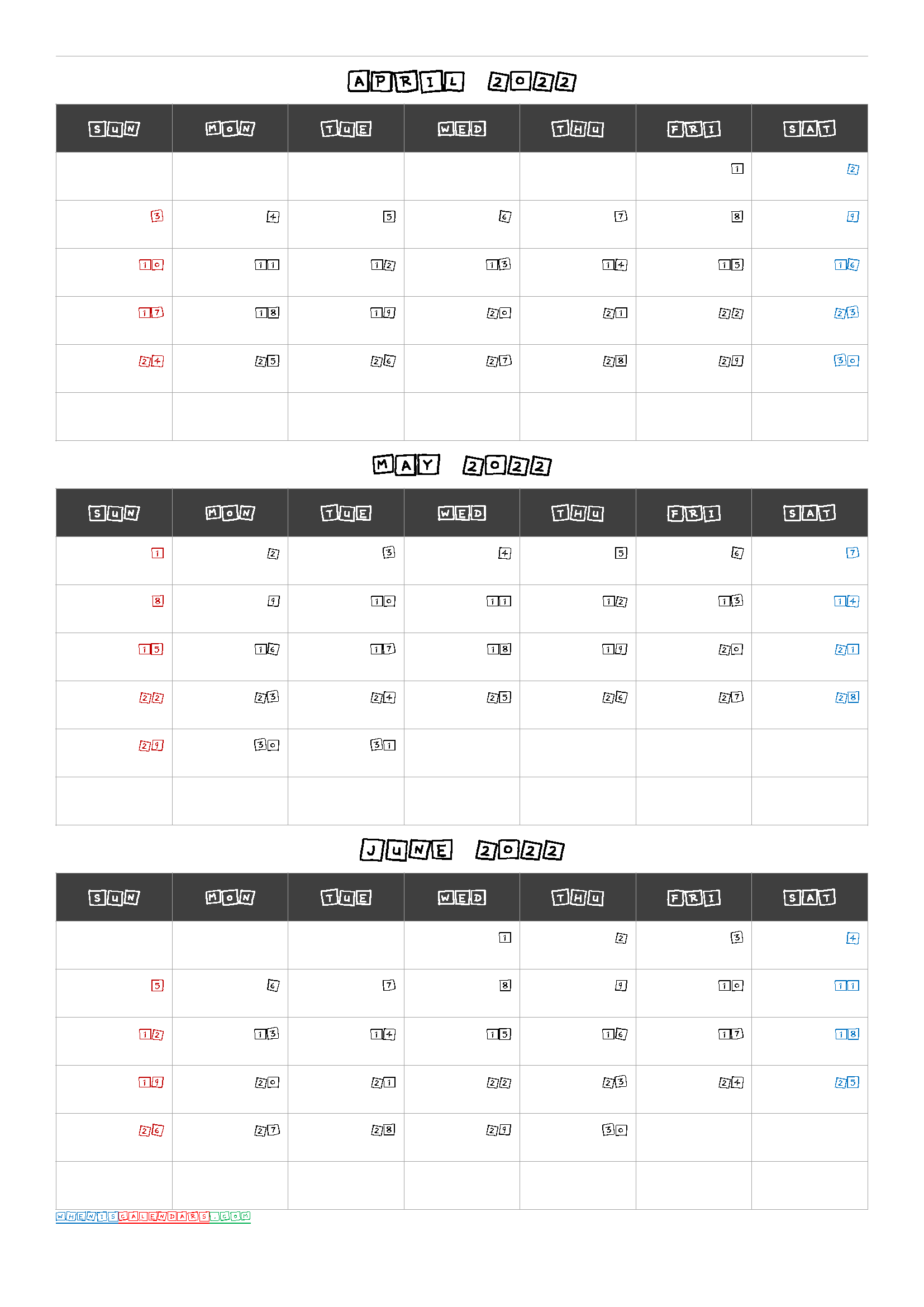 Calendar April May June 2022-Template Code.cute1