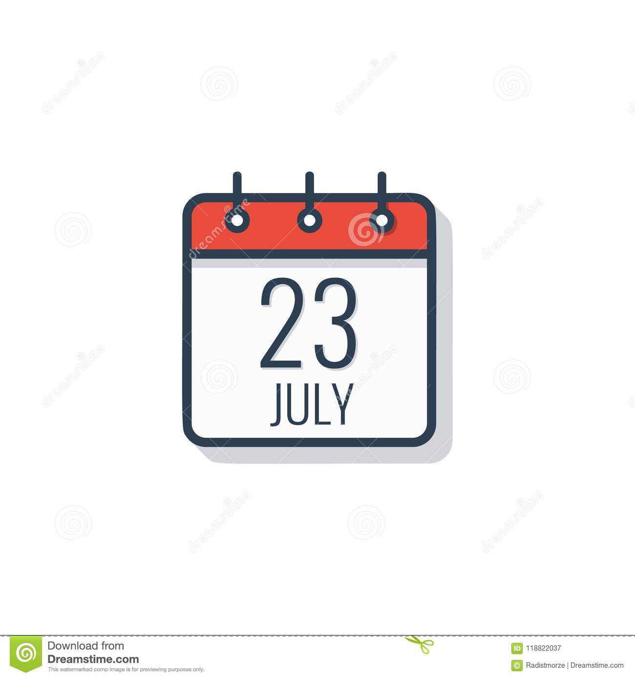 Calendar Day Icon Isolated On White Background. July 23