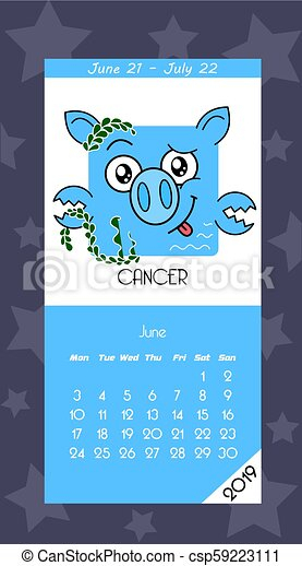 Calendar For June 2019. Calendar 2019 With Horoscope Signs
