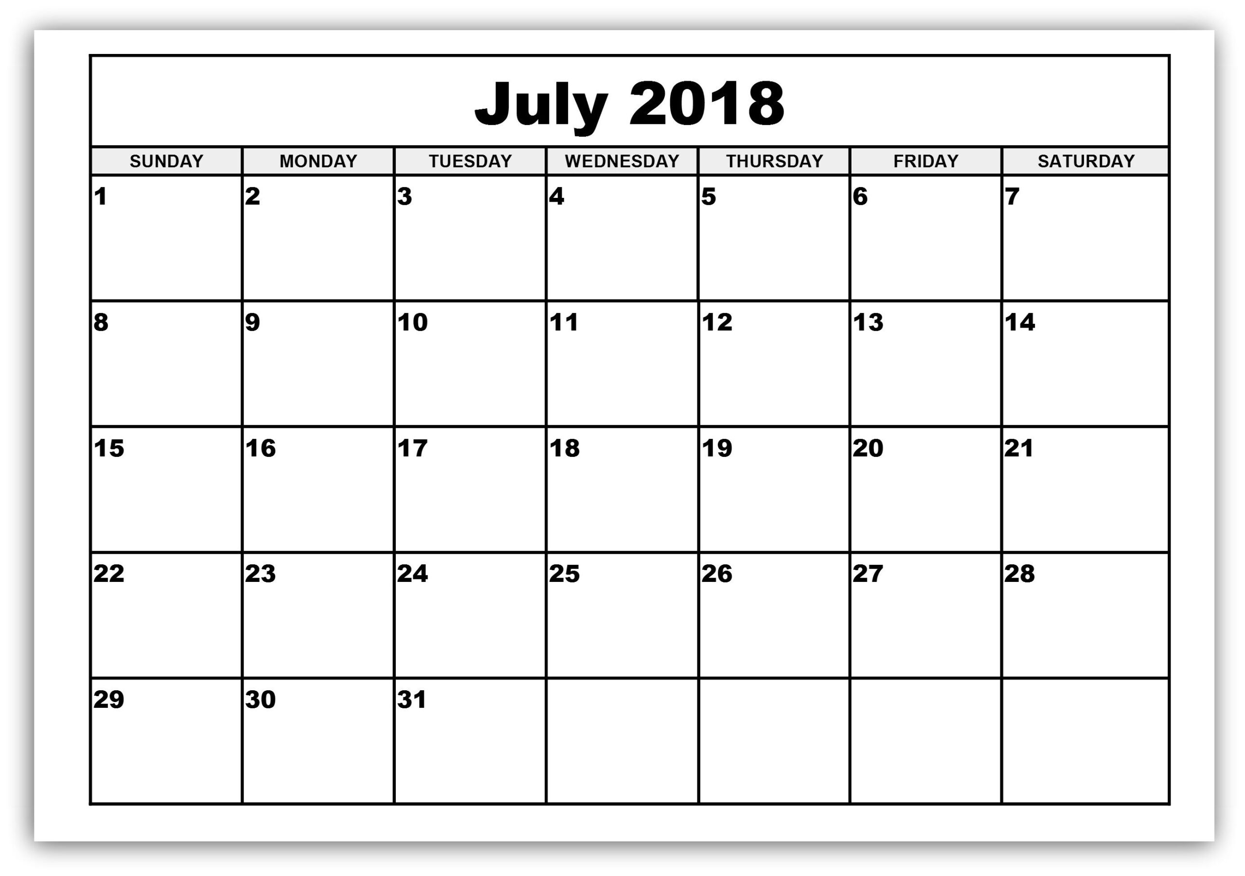 Calendar July 2018 Word Pdf Format | June Calendar