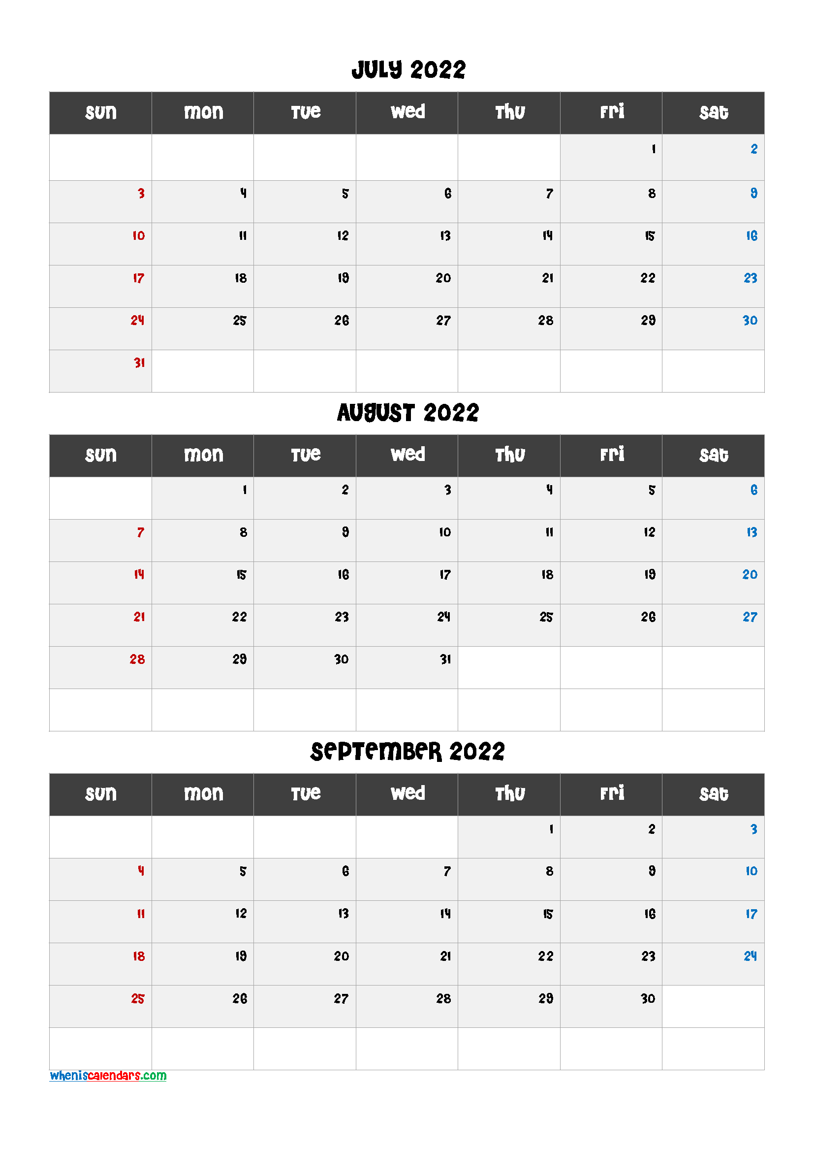 Calendar July August September 2022 [Q1-Q2-Q3-Q4]