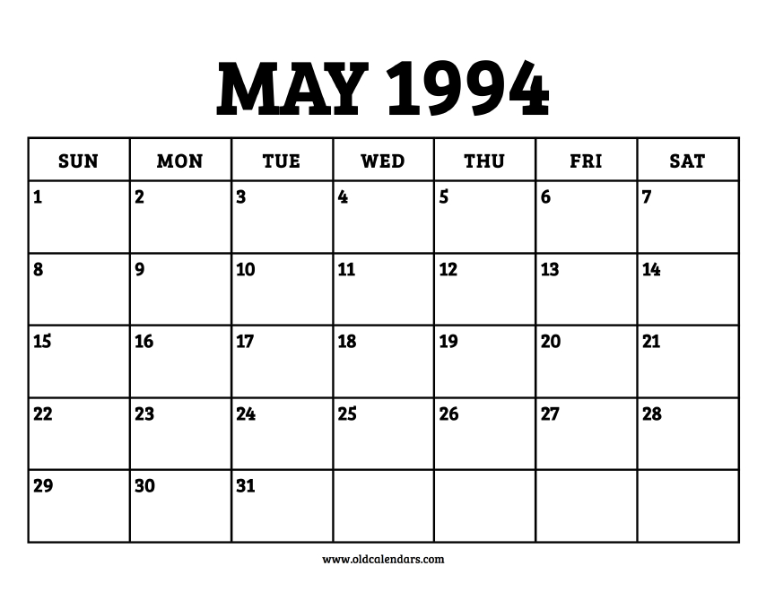 Calendar May 1994 - Printable Old Calendars