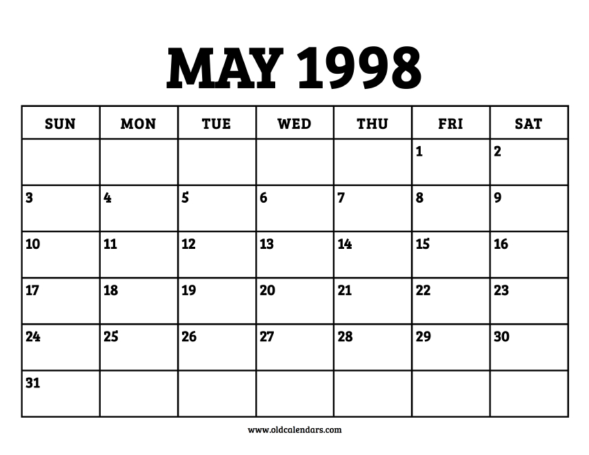 Calendar May 1998 - Printable Old Calendars